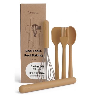 Tampoco Real Kids Cooking & Baking Set Montessori Kitchen Tools for Real Cooking with Food-Safe Silicone Utensils Functional & Fun Gift for Young Chefs