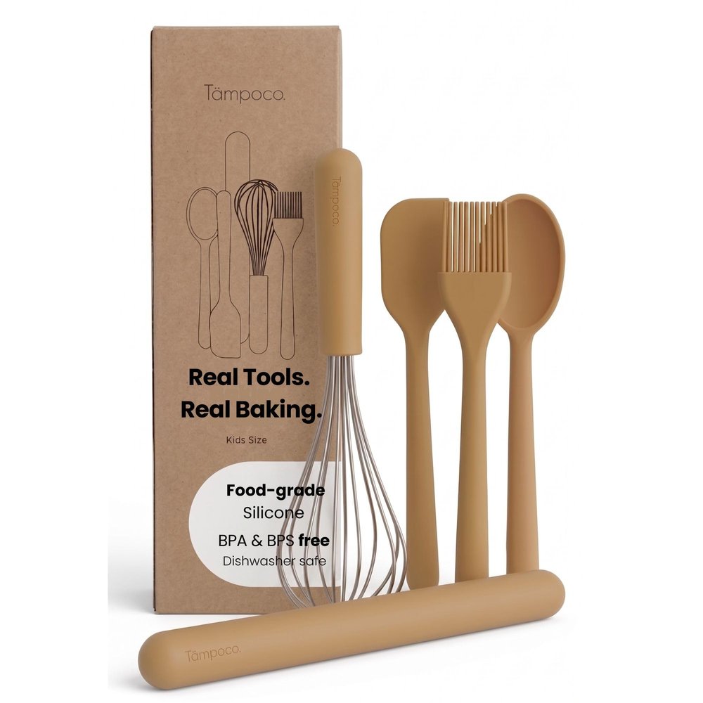 Tampoco Real Kids Cooking & Baking Set Montessori Kitchen Tools for Real Cooking with Food-Safe Silicone Utensils Functional & Fun Gift for Young Chefs