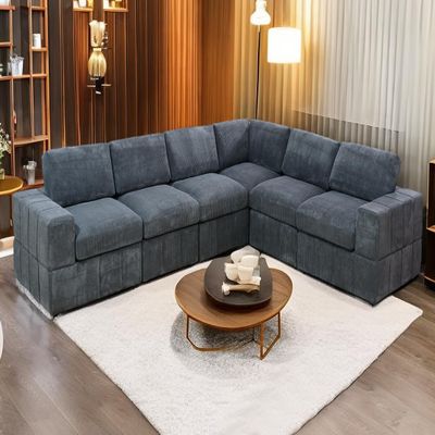 A Ainehome Living Room Furniture, Modular Sectional Sofa Set Oversized Dark Grey L-Shaped Sofa Set 6-Seat Modular Large Sectional Couch for Living Room(A-Dark Grey Corduroy)