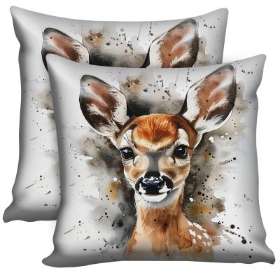 JANENFNA Pack of 2 Throw Pillow Covers 16x16 Inch, Baby Deer Pillow Cushion Cases, Modern Decorative Soft Plush Square Pillowcases for Sofa Bedroom Living Room Car