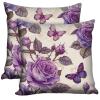 JANENFNA Pack of 2 Throw Pillow Covers 22x22 Inch, Purple Roses Butterflies Pillow Cushion Cases, Modern Decorative Soft Plush Square Pillowcases for Sofa Bedroom Living Room Car view 1