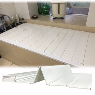 Bathtub Tray Folding Bathtub Tray Bathtub Cover, Dust-Proof Thermal Insulation PVC Shutter Bath Lid Bathing Bracket for Phones Toiletries Storage Multifunctional (Color : White, Size : 70x150x0.6cm