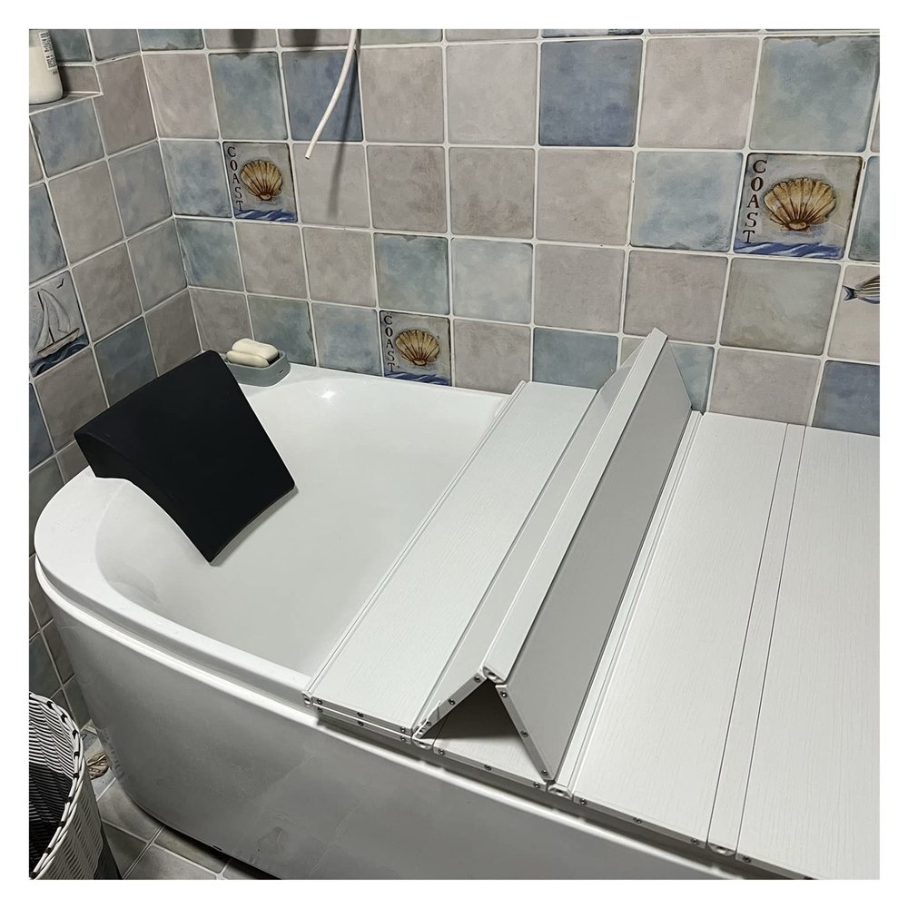 Bathtub Tray Bathtub Tray Bathtub Cover, Dust-Proof Insulation PVC Shutter Bath Lid, Bathroom Folding Heat-Resistant Cover for Most Home Bathtubs, Thickened 1.2cm Multifunctional (Color : White, Siz