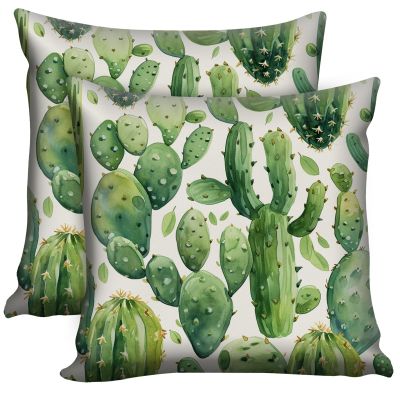 JANENFNA Pack of 2 Throw Pillow Covers 20x20 Inch, Watercolor Cactus Pillow Cushion Cases, Modern Decorative Soft Plush Square Pillowcases for Sofa Bedroom Living Room Car