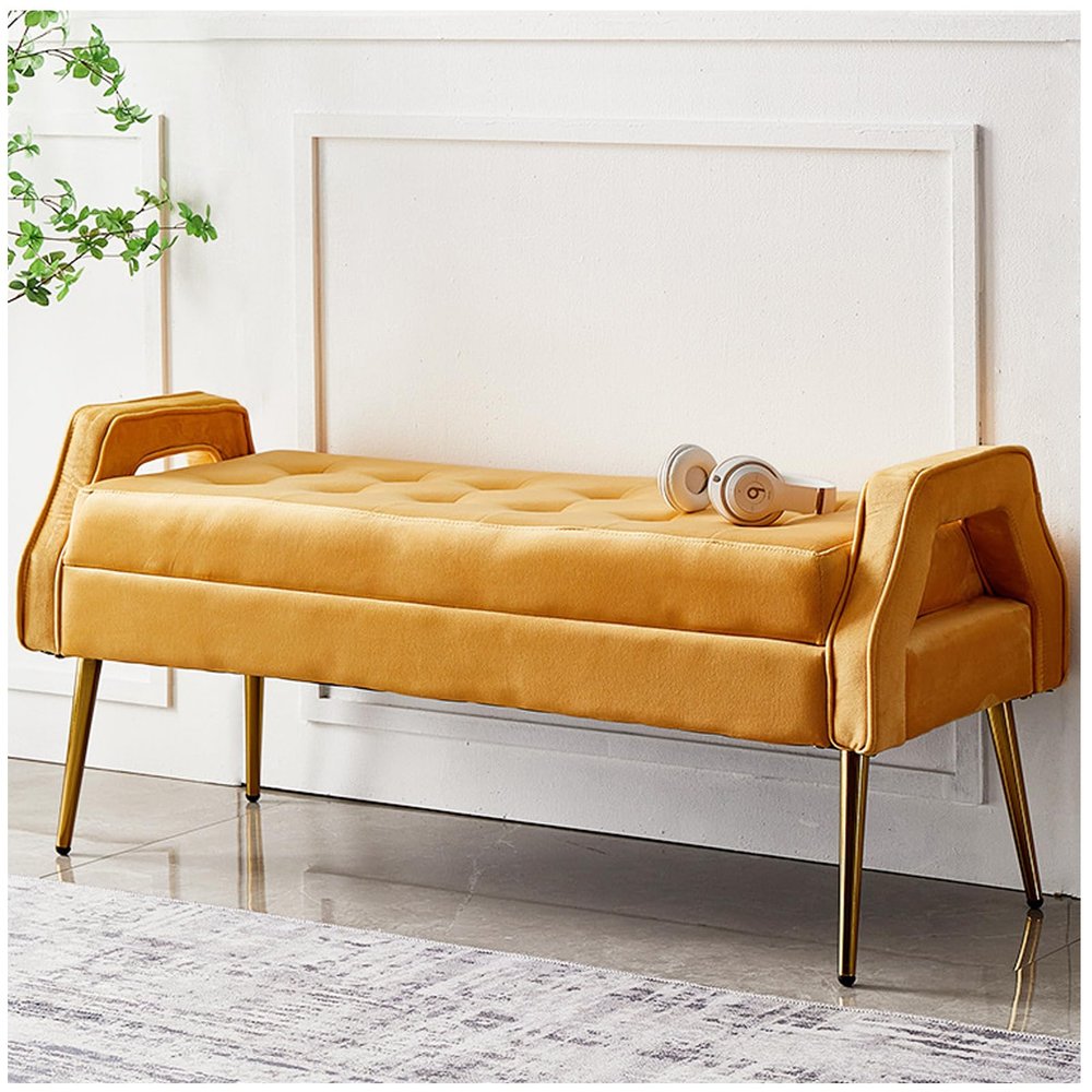 ARMERI 39" Bedroom Bench End of Bed, with Durable Metal Legs, Modern Velvet Vanity Bench Comfortable Cushion Seated Accent Bench, Soft Velvet Indoor Bench for Entryway,Hallway, Vanity,F