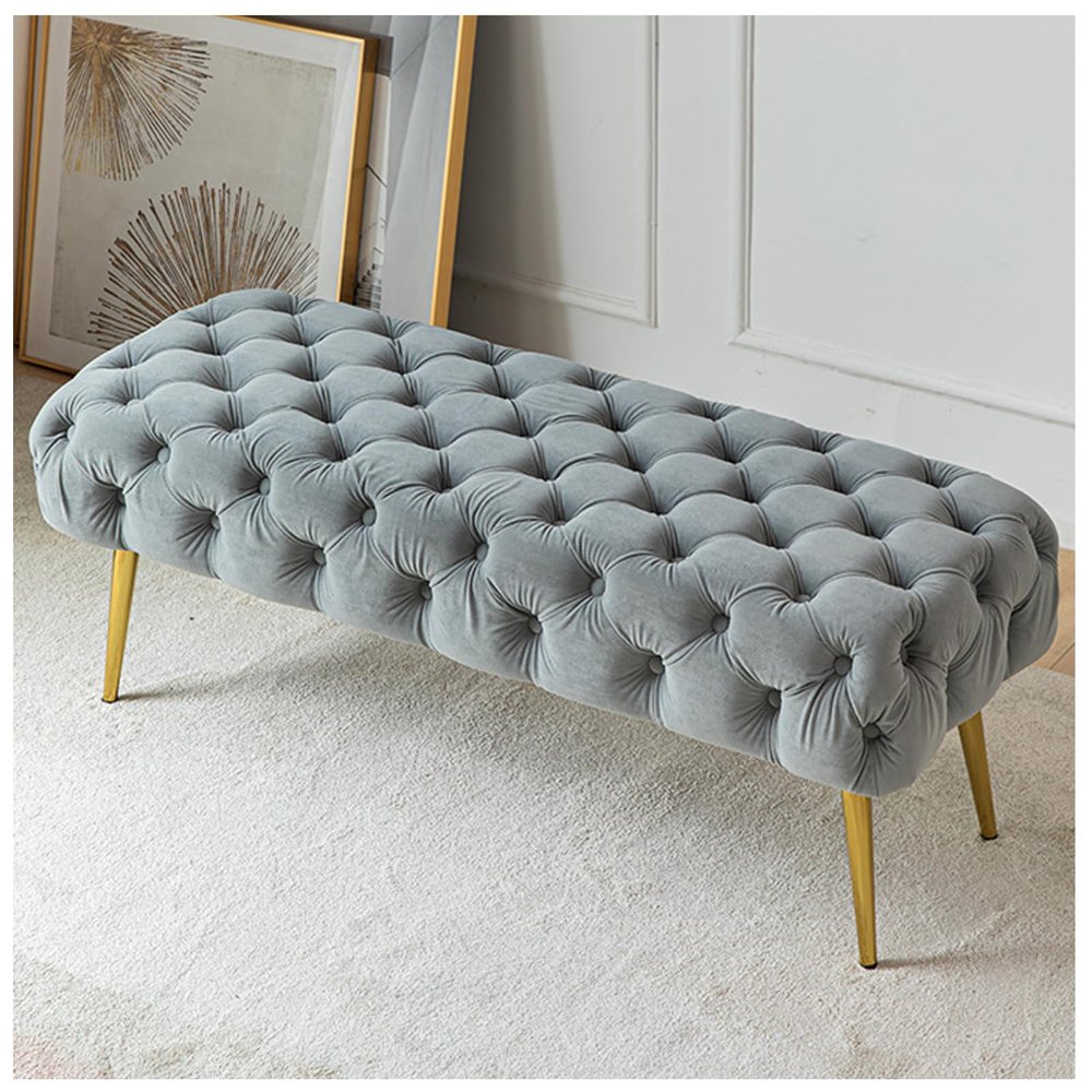 ARMERI Bedroom Bench- Entryway Bench, Modern Velvet Benche Bedroom Benches for Foot of Bed, Upholstered Bench with Golden Legs, Ottoman for Bedroom End of Bed,E,551716in/1404440cm