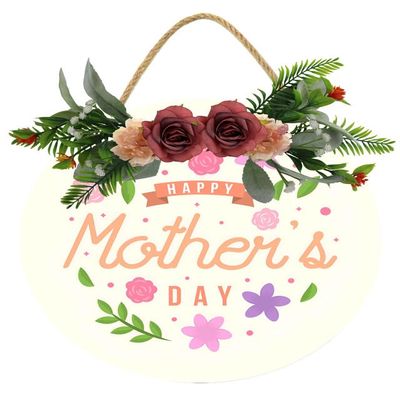 Uptell 12" Round Happy Mother Day Wreaths Sign for Front Door Farmhouse Spring Door Hanger Decor Rustic Wooden Welcome Spring Flower Hanging Door Wall Sign for Spring Seasons Holiday