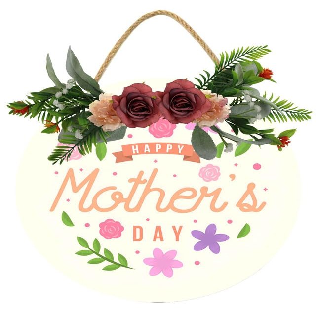 Uptell 12" Round Happy Mother Day Wreaths Sign for Front Door Farmhouse Spring Door Hanger Decor Rustic Wooden Welcome Spring Flower Hanging Door Wall Sign for Spring Seasons Holiday