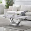 47" Modern Marble Coffee Table Luxury Silver Center Table with Geometric U-Shape Stainless Steel Pedestal Elegant White Marble Coffee Cocktail Table Sofa Table for Living Room view 1