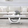 47" Modern Marble Coffee Table Luxury Silver Center Table with Geometric U-Shape Stainless Steel Pedestal Elegant White Marble Coffee Cocktail Table Sofa Table for Living Room view 3