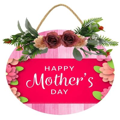 Uptell 11" Round Happy Mother Day Wreaths Sign for Front Door Farmhouse Spring Door Hanger Decor Rustic Wooden Welcome Spring Flower Hanging Door Wall Sign for Spring Seasons Holiday