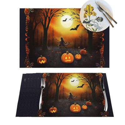 6 PCS Placemats Set Halloween Party Woven Place Mats for Dining Table Heat Resistant Table Mats Non-Slip Place Mats for Kitchen Washable PVC Vinyl Place Mats