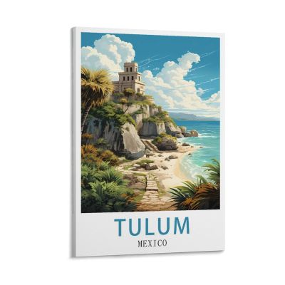 KarFri Tulum Mexico Vintage Travel Posters 16x24inch(40x60cm) Canvas Art Prints Picture Wall Art Painting for Living Room Bedroom Office Decor, Frame-style