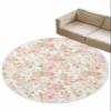 Pink Flower Round Area Rug 4ft,Washable Carpet Runner Rug for Bedroom,Kitchen,Bathroom,Living/Dining/Laundry Room,Office,Area+Rug Large Bath Door Floor Mat Sage Green Pastoral Country European Leaves view 3