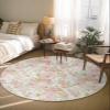 Pink Flower Round Area Rug 4ft,Washable Carpet Runner Rug for Bedroom,Kitchen,Bathroom,Living/Dining/Laundry Room,Office,Area+Rug Large Bath Door Floor Mat Sage Green Pastoral Country European Leaves view 4