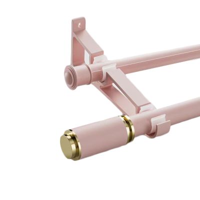 NOIRDA Wall Mounted Double Curtain Rods, Aluminum Decorative Drapery Rod with Hanging Ring, End Cap, Brackets, for Privacy Living Room Bedroom Bay Window Sliding Door(Color:Pink,Size:220cm/2 * 110cm)