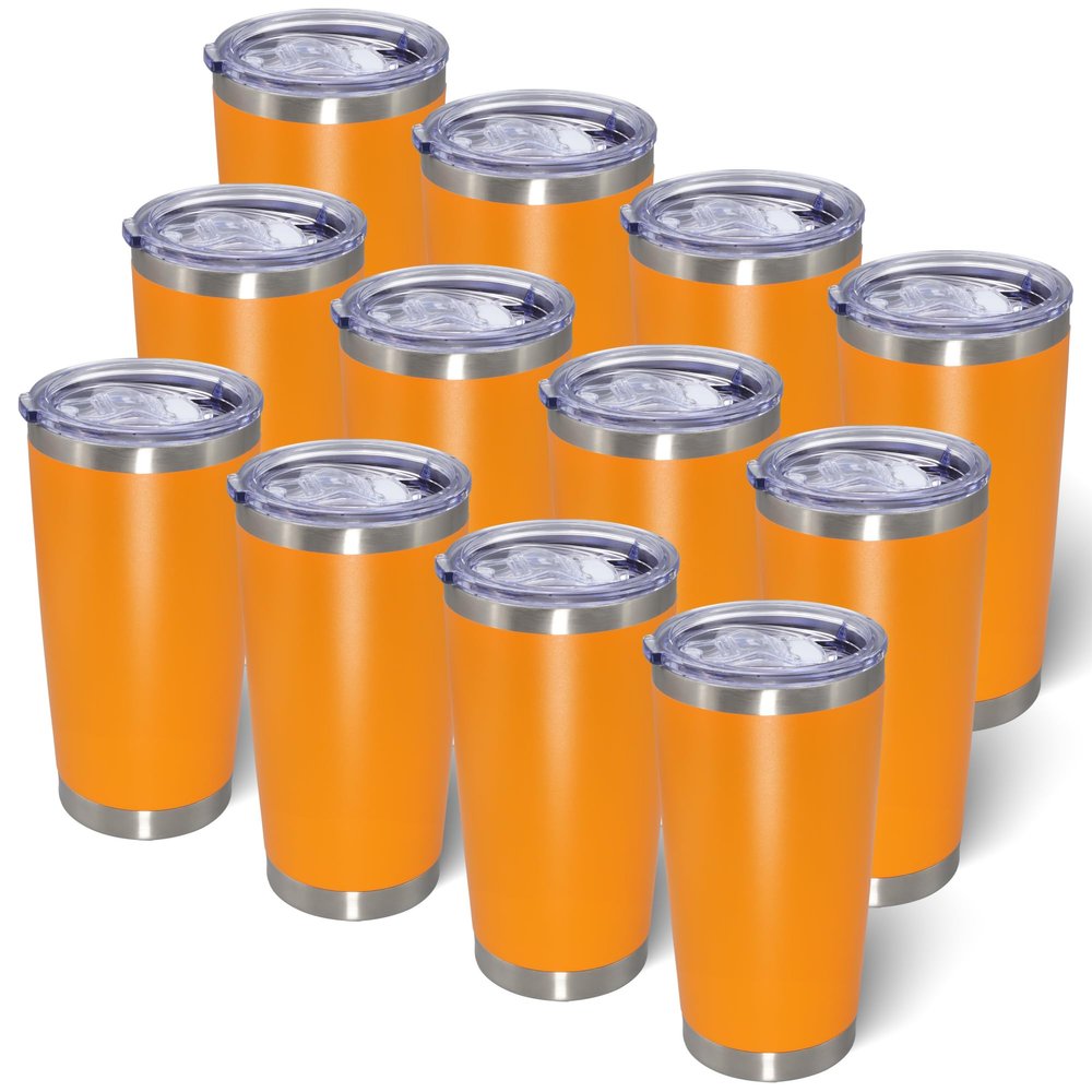 AIANJI 20oz Tumbler Bulk Stainless Steel Tumblers with Lid Vacuum Insulated Double Wall Travel Coffee Mug Powder Coated Tumbler Cup for Hot and Cold Drinks(Orange, 12 pack)