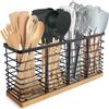 Extra Large Kitchen Utensil Rack Kitchen Countertop Utensil Rack Black Metal + Wooden Base Utensil Rack with 4 Compartments for Kitchen Countertop Cooking Utensil Organiser, Rustic Cooking Utensil view 1