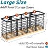 Extra Large Kitchen Utensil Rack Kitchen Countertop Utensil Rack Black Metal + Wooden Base Utensil Rack with 4 Compartments for Kitchen Countertop Cooking Utensil Organiser, Rustic Cooking Utensil view 2