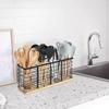 Extra Large Kitchen Utensil Rack Kitchen Countertop Utensil Rack Black Metal + Wooden Base Utensil Rack with 4 Compartments for Kitchen Countertop Cooking Utensil Organiser, Rustic Cooking Utensil view 3