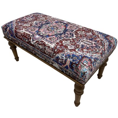 EASTERNRUGARTS Ottoman Bench for Bedroom End of Bed, Large Ottomans for Living Room Dining Room, Entryway Footstool, Rug Upholstered Handmade Wood Bench, Boho Farmhouse Window Bench (Era-2, 18x18x48)