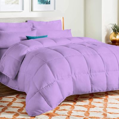 AHJ Beddings Twin Size Royal 7 Piece Bed in a Bag (21 inch Deep Pocket Sheet Set and 500GSM Comforter) 1000 Thread Count 100% Egyptian Cotton - Lilac Solid