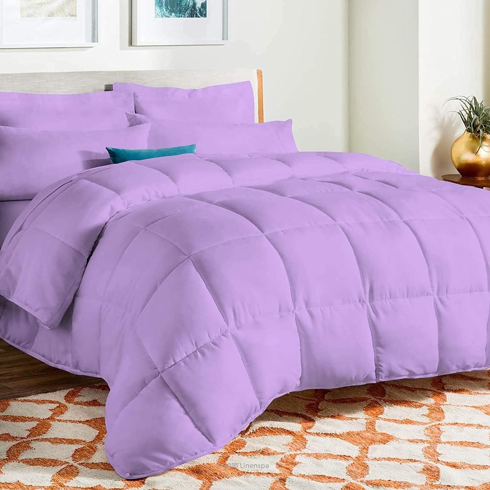 AHJ Beddings Twin Size Royal 7 Piece Bed in a Bag (21 inch Deep Pocket Sheet Set and 500GSM Comforter) 1000 Thread Count 100% Egyptian Cotton - Lilac Solid