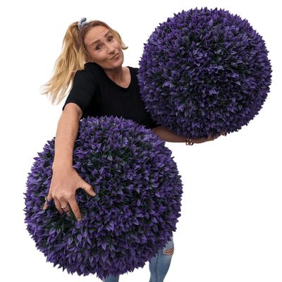 365 Curb Appeal 23" XL Topiary Balls (Jagged Purple Leaf, 2 Faux Topiary Balls (4 Halves))