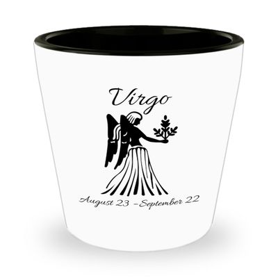 Astrology Shot Glass Ceramic 1.5oz White and Black Zodiac Sign and Date Design | Unique Birth Month Gift for Women Men for Birthday Mothers Fathers Day (1.5oz, Pisces)