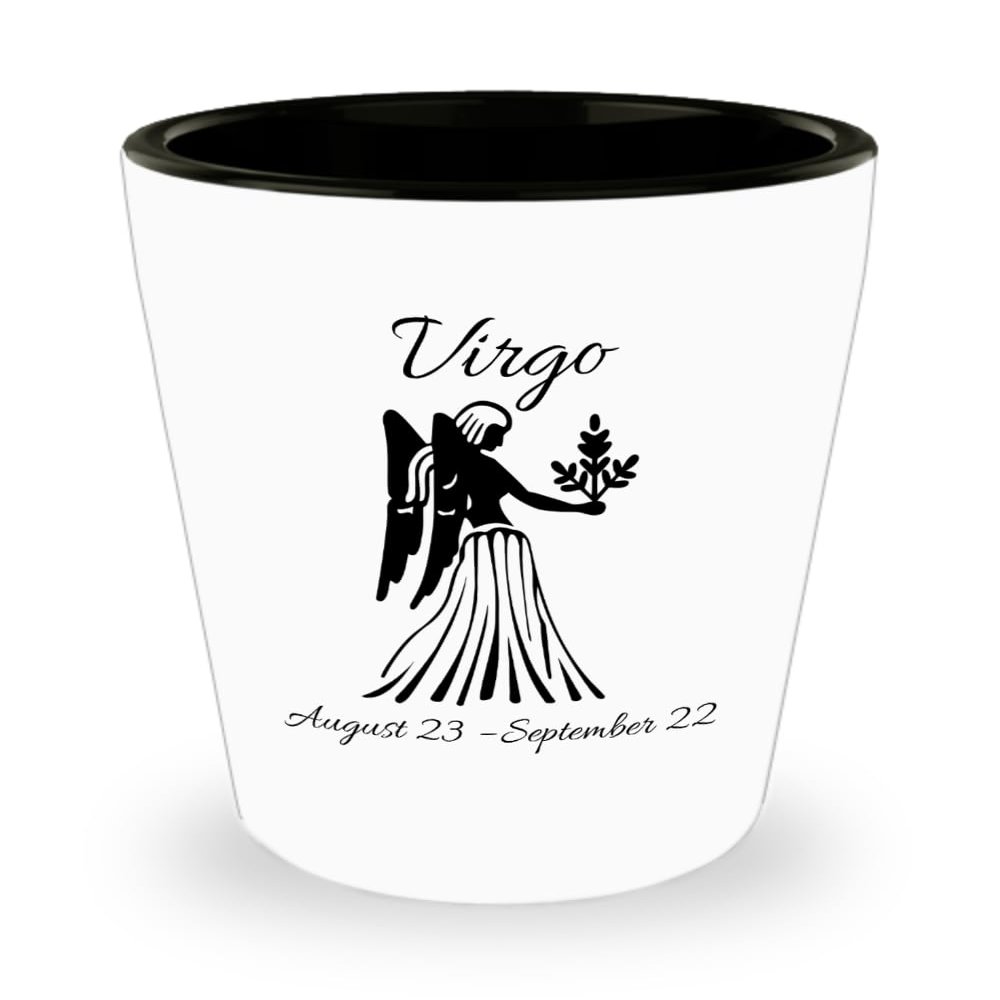 Astrology Shot Glass Ceramic 1.5oz White and Black Zodiac Sign and Date Design | Unique Birth Month Gift for Women Men for Birthday Mothers Fathers Day (1.5oz, Pisces)