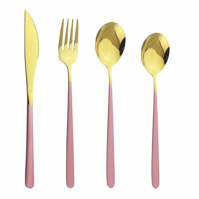 GOODJAYVEN Silverware Flatware Set, 4/16/24/32/40/48 Pieces 304 Stainless Steel Knife Mirror Fork And Spoon Tableware Hotel Long Handle Steak Knife Set (Color : Pink Gold, Size : 6Set-24Pcs)