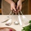 HIDEERPPY Silverware Set, 5/20/30/40 Pieces 304 Stainless Steel Walnut Spatula Cooking Spatula Kitchen Utensils Cooking Spoon Home Kitchen Spoon Set, Flatware Set (Color : Silver, Size : 1Set-5Pcs view 2