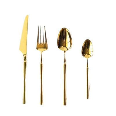 IFAJOOR Flatware Silverware Set, 4/16/24/32 Pieces Knives, Forks And Spoons 304 Stainless Steel Cutlery Set Steak Knife Butter Knife, Cutlery Set (Color : Gold, Size : 1Set-4Pcs)