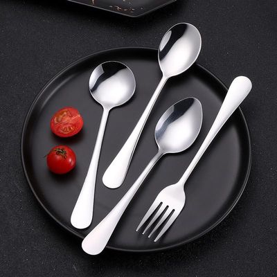 WHIERGGIN Silverware Set, 4/16/24/32/40/48 Pieces Hotel Light-handled Spoons, Small Round Spoons, Student Cafeteria Spoons, Household Stainless Steel Spoons (Color : Silver, Size : 12Set-48Pcs)