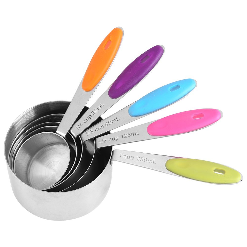 5pcs/set Stainless Steel Measuring Cups Kit, Sugar Coffee Milk Kitchen Gadget Tools, Stackable Tablespoons Measuring Set for Gift Dry Liquid Ingredients Cooking Baking
