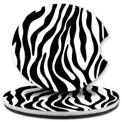 Art Plates - Super Absorbent Car Coasters - Set of Two, 3 Inch Round, Trim-to-Fit Cup Holder Coasters - Thin & Flexible - Ideal for All Car and Truck Models - Zebra Print - (Made in USA)