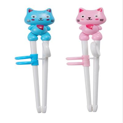 2Pairs Kid Chopsticks, Learning Helper Practice Chopsticks for Kids, Training Chopsticks Gift with Animals for Beginners Toddler (cat pink +blue)