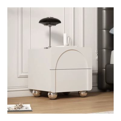 GLigeT Bedside Cabinet Nightstand with Spherical Stainless Steel Table Legs, Wooden Side Table/End Table wth 2 Drawer for Bedroom, Living RoomGray Beige Nightstand (Size : L45xD40xH48cm)