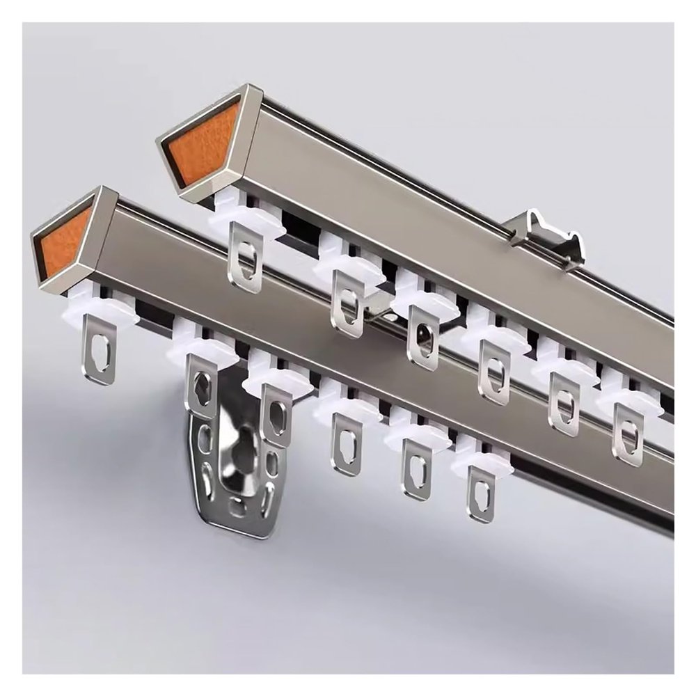 10feet 11ft 12ft 13ft 14ft 18feet Curtain Double Tracks Wall Mounting, Heavy-Duty Aluminum Sliding Curtain Rail System for Living Room/Bedroom/Shower/RV, V-Shaped ( Color : Grey , Size : 5.5m/18ft )
