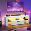 Clikuutory Modern Lighting 51 inch TV Stand with Large Storage Drawer for 32 40 50 55 Inch TVs, TV Console with 20 Color LED Lights, Entertainment Center Media and Open Shelf for Bedroom, White view 2