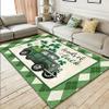 Houient St. Patrick's Day Area Rug, 5x8ft, Cartoon Green Lucky Shamrock Truck Geometric Design Carpets, Green White Checkerboard Foldable and Anti-Fatigue Rugs for Girls Boys Nursery Bedroom Kitchen view 1