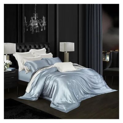 ADovz Blue 100% Top Grade Mulberry Silk Duvet Cover,Both Sides Nature Silk 1pc Duvet Cover 2pc Pillowcase,Bed Sheets, FH-762