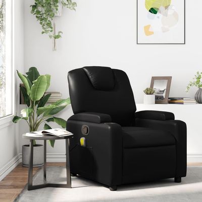 GOLINPEILO Manual Massage Recliner Chair, Black Faux Leather Reclining Sofa Chair, Living Room Single Sofa Recliners with Cup Holders and Side Pocket, -11