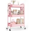 TOOLF 3 Tier Rolling Cart Storage Organizer, Metal Rolling Utility Cart with Wheels, Hooks & Bins Esthetician Craft Art Sturdy Storage with Pegboard for Bathroom, Kitchen, Office, Nursery Diaper view 1