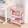 TOOLF 3 Tier Rolling Cart Storage Organizer, Metal Rolling Utility Cart with Wheels, Hooks & Bins Esthetician Craft Art Sturdy Storage with Pegboard for Bathroom, Kitchen, Office, Nursery Diaper view 2