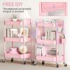 TOOLF 3 Tier Rolling Cart Storage Organizer, Metal Rolling Utility Cart with Wheels, Hooks & Bins Esthetician Craft Art Sturdy Storage with Pegboard for Bathroom, Kitchen, Office, Nursery Diaper view 3
