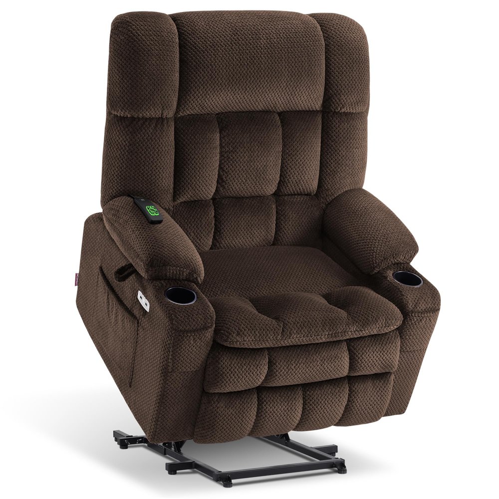 MCombo Oversized Power Lift Recliner Chair for Elderly, Dual Motor Lift Chair with Heat and Massage, Lay Flat Lift Chair for Big and Tall, Cup Holders, Fabric R7891 (Oversize, Mocha)