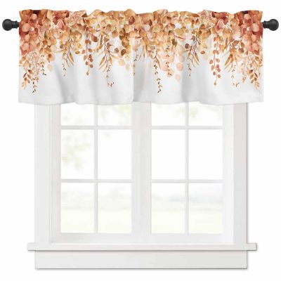 Anzona Curtain Valance 42" x 12", Orange Eucalyptus Leaves Window Valances Rod Pocket Curtains Drapes, Spring Floral Summer Botanical Short Topper Curtain for Kitchen Cafe Living Room, 1 Panel