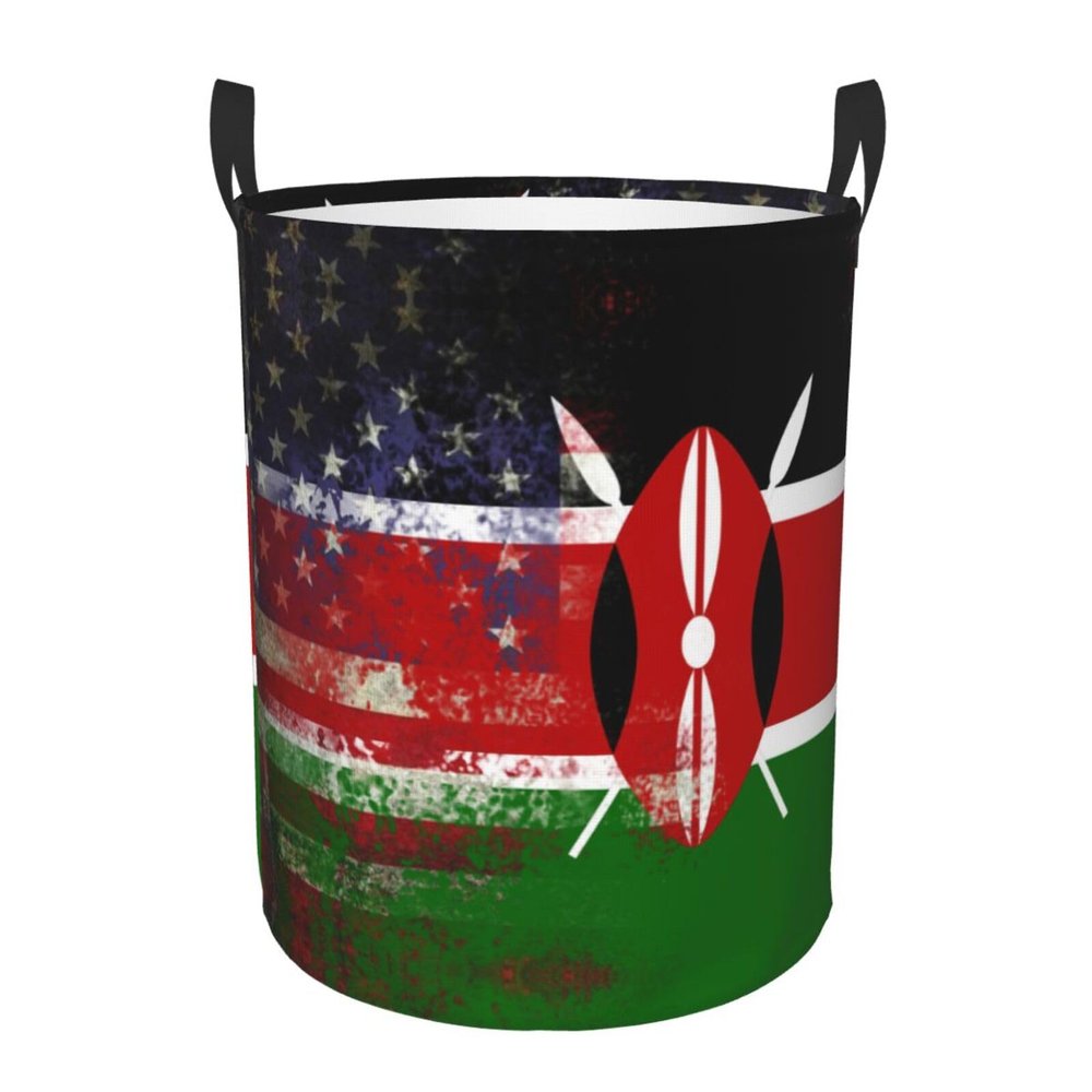 Retro American Kenya Flag Portable Laundry Basket Waterproof Storage Basket