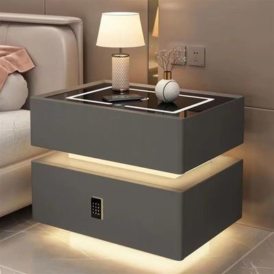 Smart Bedside Table, Led Nightstand, Smart Wooden Nightstand - Wireless Charging, Password Security Lock, 2 Drawers - Modern Bedside Table for Bedroom, Dorm (Color : Dark Grey, Size : 19.7x15.7x18.9